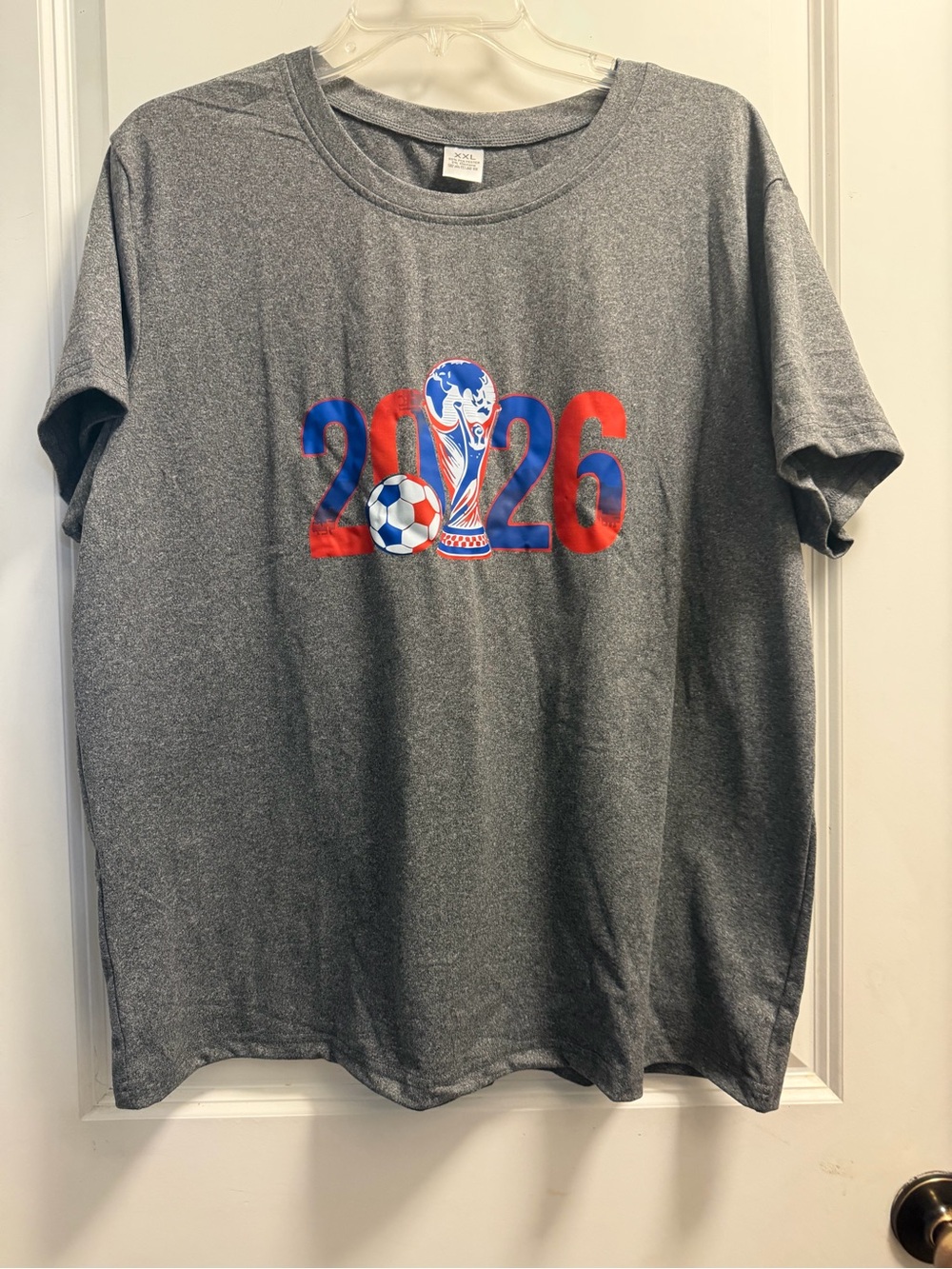 2026 Soccer Graphic Tee - Gray with Red & Blue Print